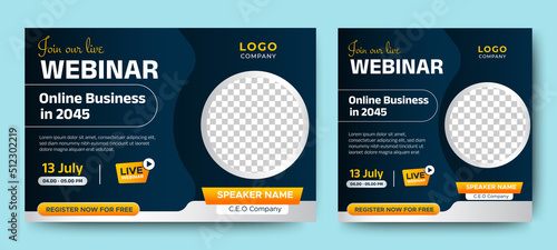 Online Business live webinar banner invitation and social media post template. Business webinar invitation design. Vector EPS