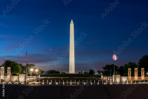 Moon Rising Behind the Washington Monument With the World War II Memorial in the Foreground