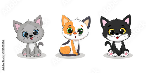 Set of cute cartoon kittens on a white background.Cute cat.Vector illustration