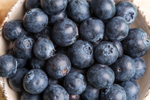 Top view of a bunch of blueberries, close-up