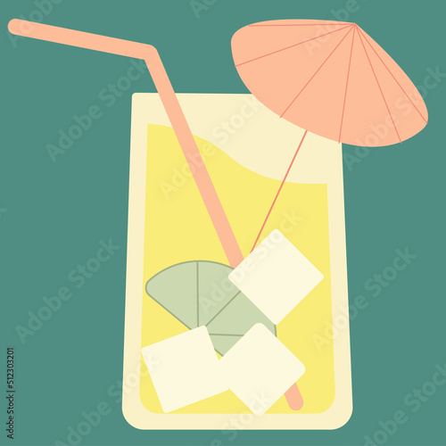 alcoholic drink with umbrella. Summer cocktail for holiday and beach party. Isolated vector illustration.
