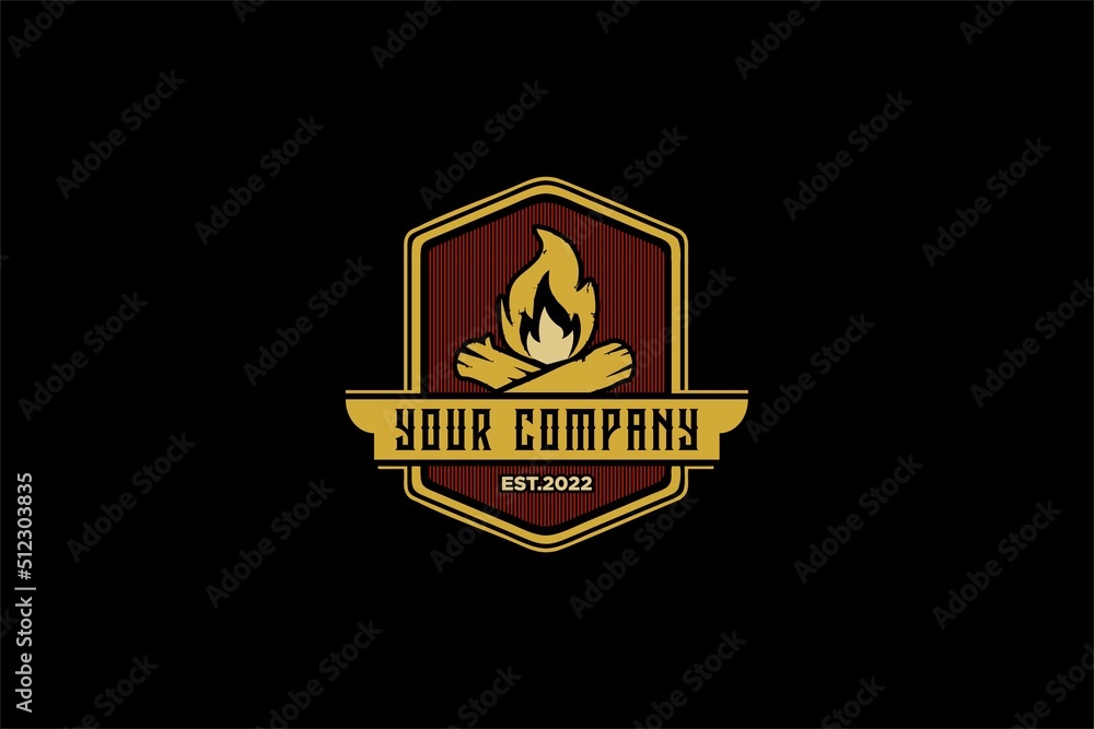 Naklejka premium Vintage Grill Barbeque with fire flame logo design