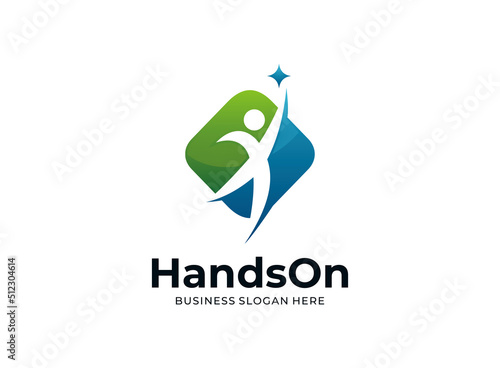 Happy people education logo design vector illustration