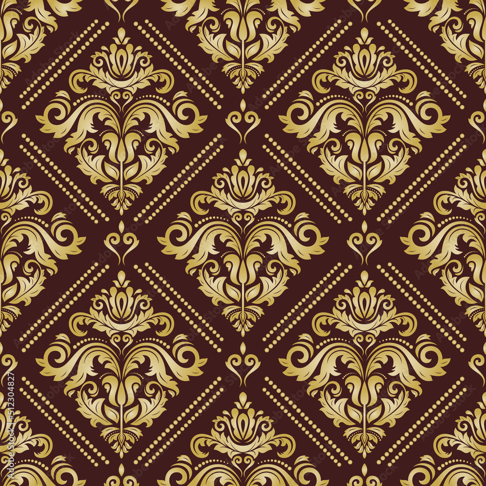 Classic brown and golden seamless vector pattern. Damask orient ornament. Classic vintage background. Orient pattern for fabric, wallpapers and packaging