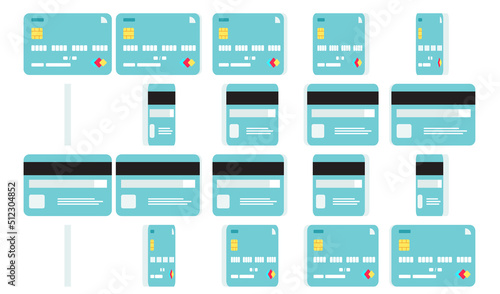Abstract credit card rotating with front and back side views. Animation sprite sheet isolated on white