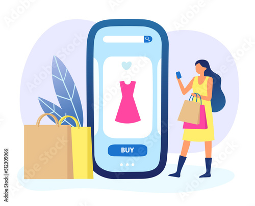 Woman do online shopping by mobile application