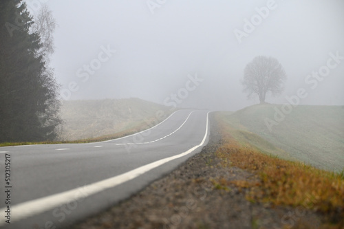 Beautiful foggy morning and road