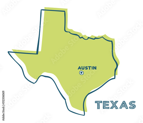 Doodle vector map of Texas state of USA