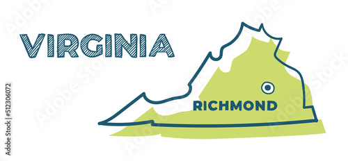 Doodle vector map of Virginia state of USA