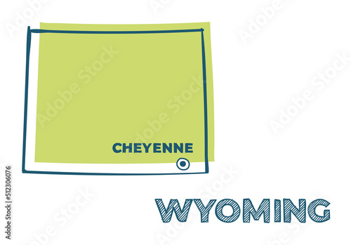 Doodle vector map of Wyoming state of USA