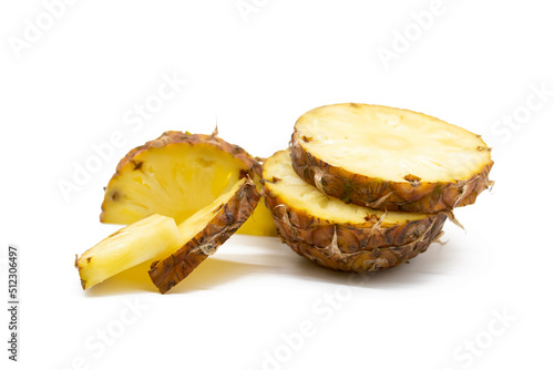 slices pineapple isolated on white background, selective focus