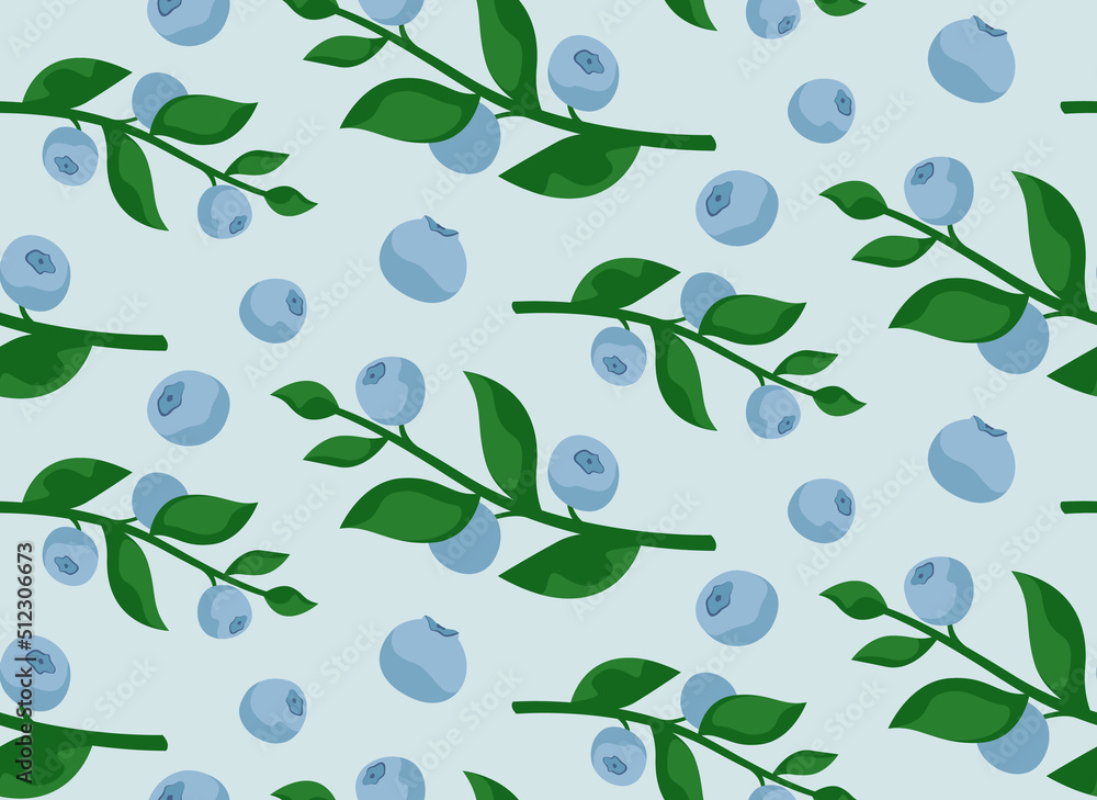 Seamless pattern with blueberries. Texture with berries in cartoon style.