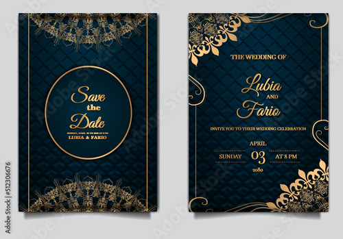 luxury wedding invitation card embossed paper template design set
