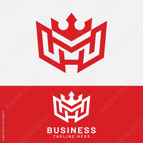 M H MH HM Letter Monogram Initial with Crown Logo Design Template. Suitable for General Sports Fitness Finance Construction Company Business Corporate Shop Apparel in Simple Modern Style Logo Design.