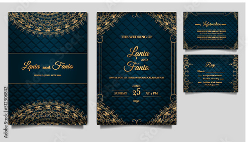 luxury wedding invitation card embossed template design set
