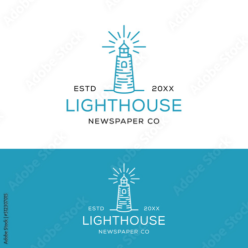Lighthouse Paper Tower Logo Design Template. Perfect for Newspaper Companies, Magazines, Bookstores, Schools, Colleges, Book Publishers, or The City with Lighthouses.