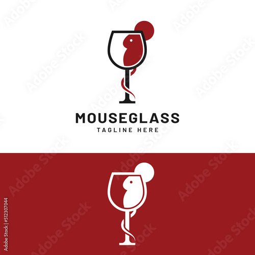Red Mouse in Wine Glass Logo Design Template. Suitable for Bar Restaurant Cafe Winery Vineyard Pub Club Business Brand Company Logo Design.