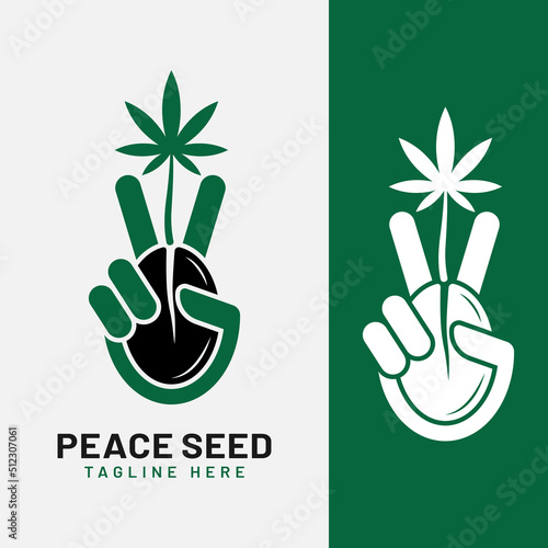Cannabis Weed Seed with Two Finger Peace Logo Design Template. Suitable for Cannabis Farms, Marijuana Farms, Weed Brands, Hemp Smoke Shops, Etc.