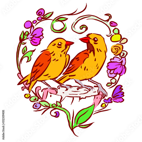 birds on branch vector for card illustration decoration background