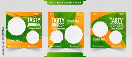 Burger fast food delicious menu or restaurant promotion menu for social media post square flyer banner templates