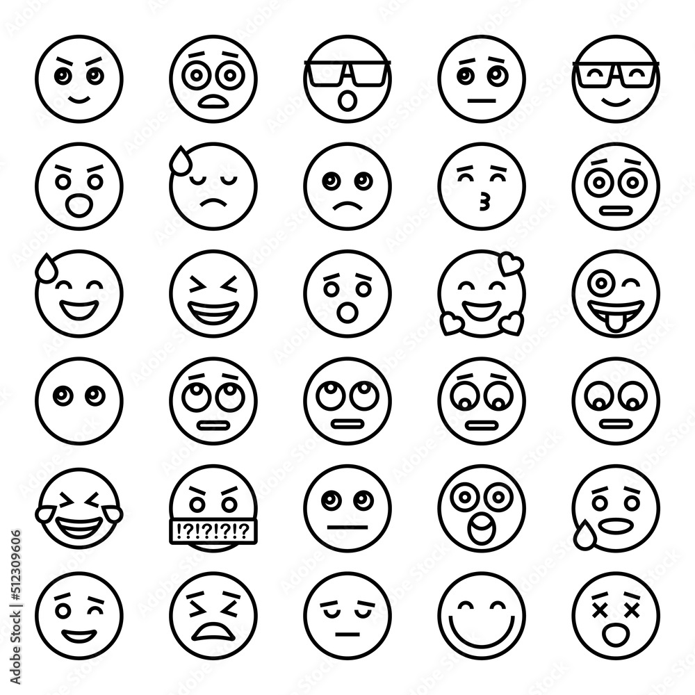 Outline icons for emoticon emojis. Outline icons for emoticon emojis.