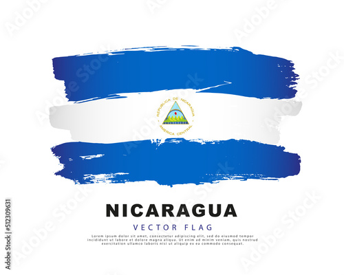 Flag of Nicaragua. Blue and white brush strokes, hand drawn. Vector illustration isolated on white background.