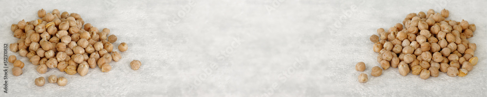 Dry chickpea peas banner with copy space on bright background.. Dry chickpea peas banner with copy space on bright background..