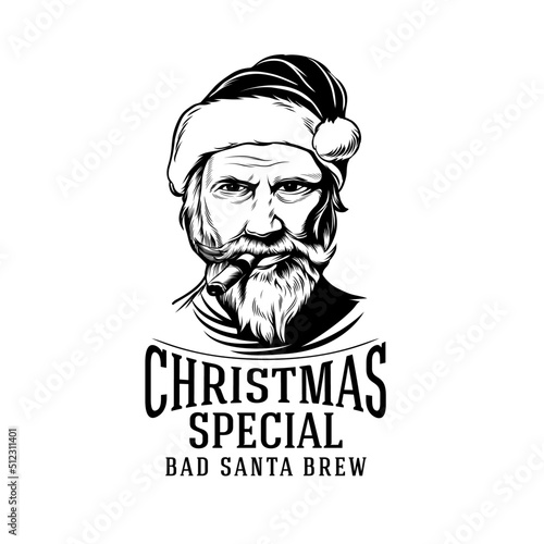  Christmas Beer Label with Santa Claus smoking a Cigar