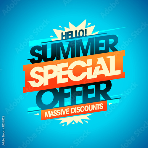 Summer special offer, massive discounts, summer sale vector web banner or flyer