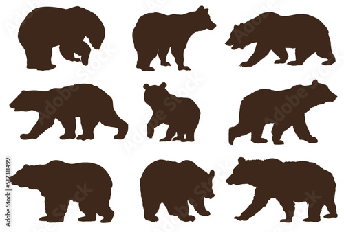 Set of bear silhouettes  9 pieces 