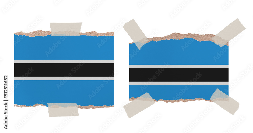 Ripped paper backgrounds in colors of national flag isolated on white. Botswana