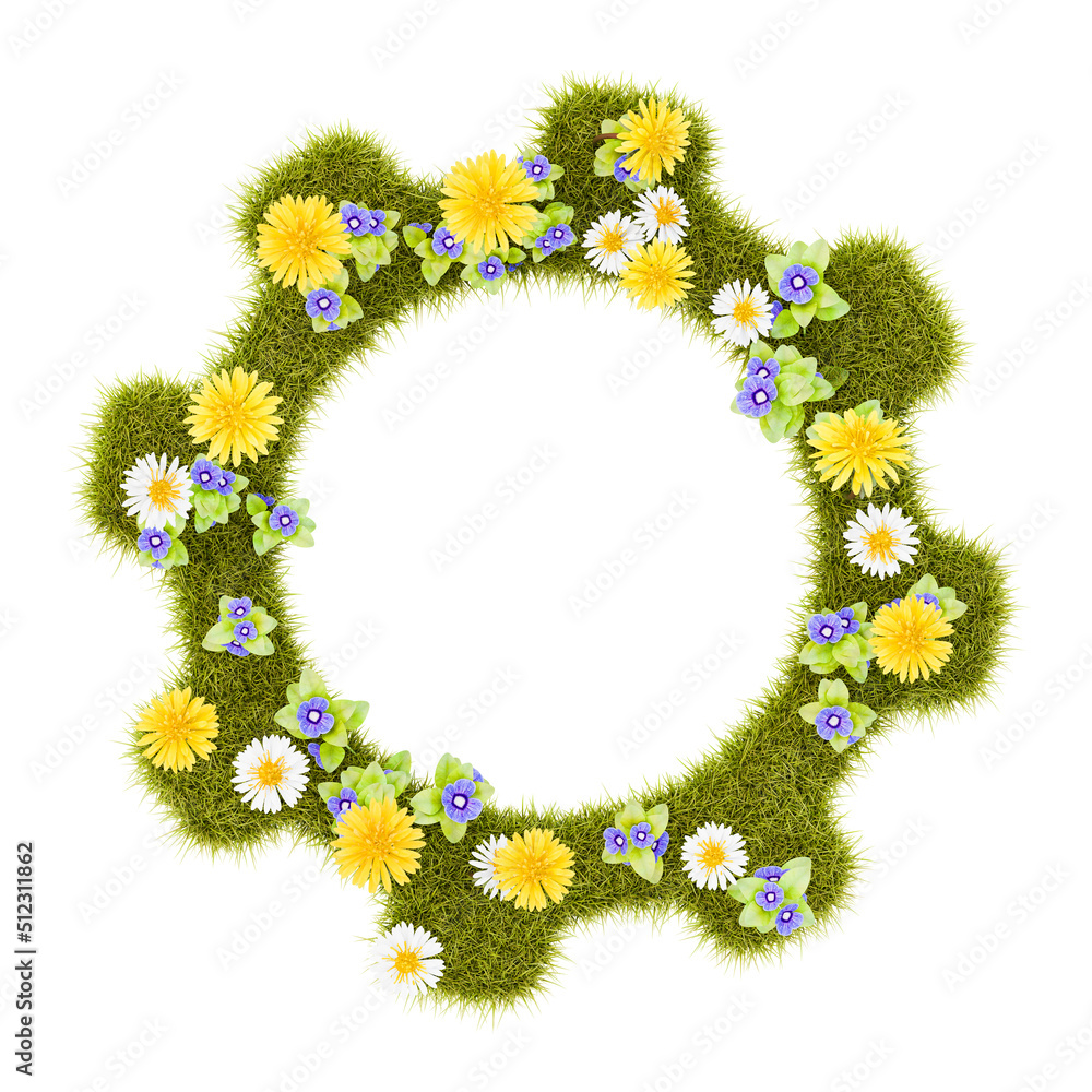 Flowery Grassy Gear Symbol Shape Isolated