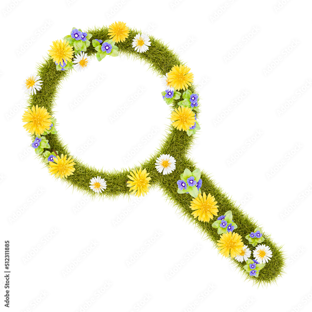 Flowery Grassy Magnifier Glass Symbol Shape Isolated Flowery Grassy Magnifier Glass Symbol Shape Isolated