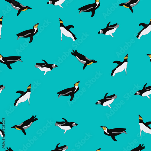 Swimming penguin seamless vector pattern