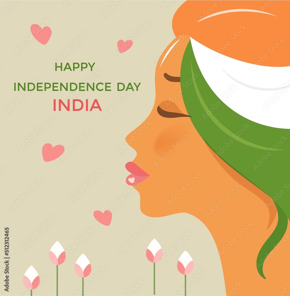 Silhouette of a beautiful girl with Indian flag hair. Indian