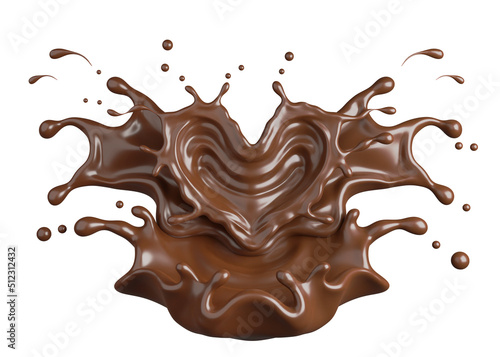 Chocolate splash to heart shape with clipping path , 3D Rendering, 3D illustration