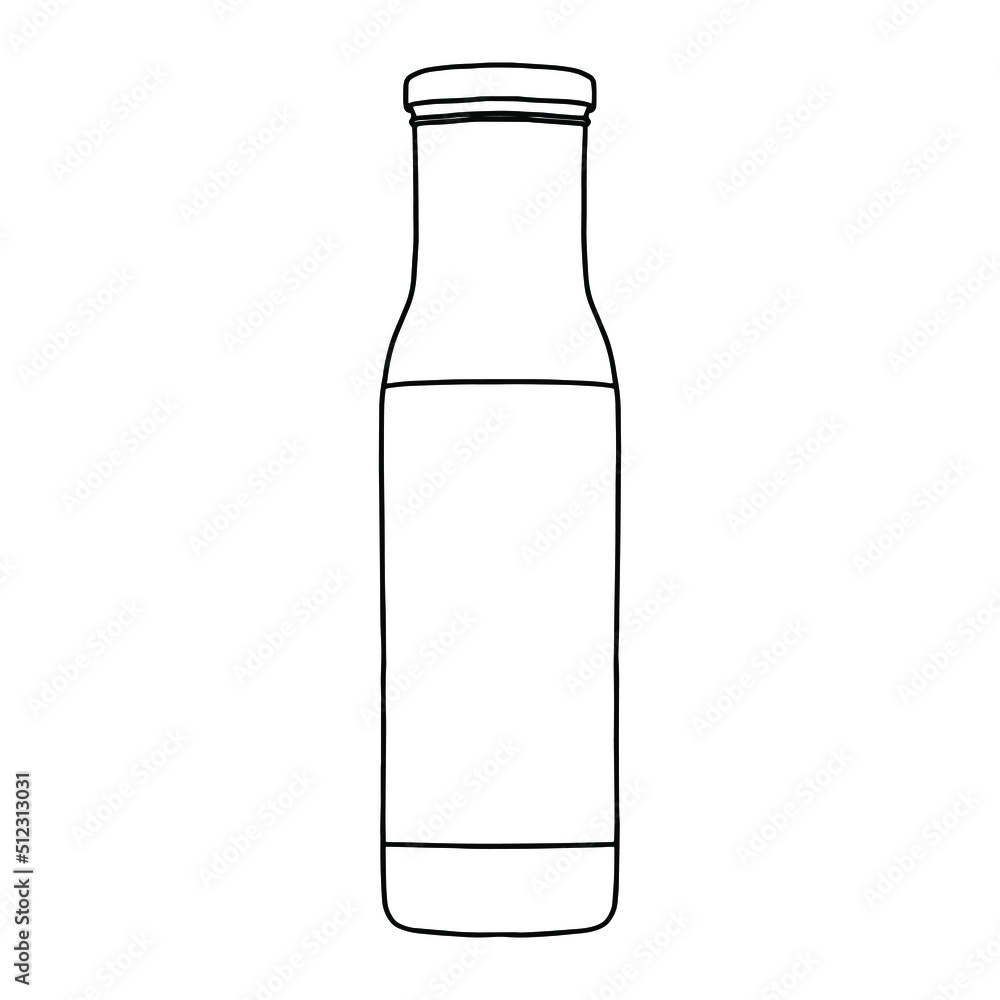 Glass bottle with a metal cap mockup. Vector illustration of package for liquid. Line design icon. Glass bottle with a metal cap mockup. Vector illustration of package for liquid. Line design icon.