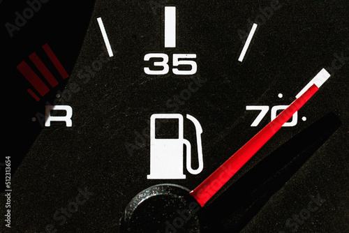Car,Vehicle fuel gauge showing full,Fuel gauge showing full car fuel.Close-up.