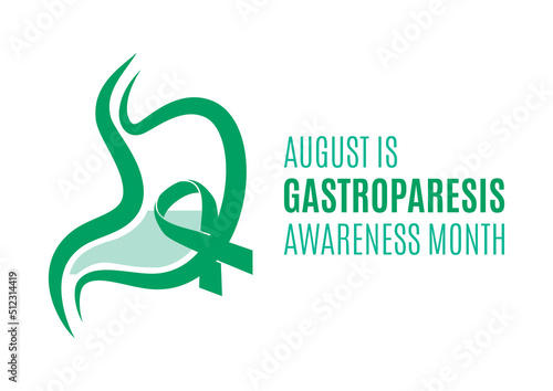 August is Gastroparesis Awareness Month vector. Stomach simple icon isolated on a white background. Green color awareness ribbon silhouette icon vector. Important day