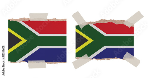 Ripped paper backgrounds in colors of national flag isolated on white. South Africa
