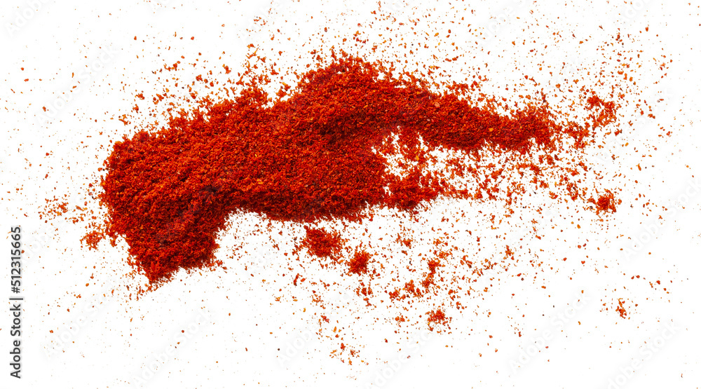 Red ground pepper. Chili pepper powder isolated on white background.