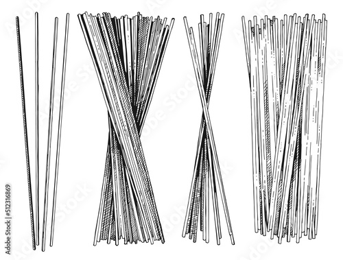 Collection spaghetti pasta. Hand-drawn sketches. Vintage style engraving