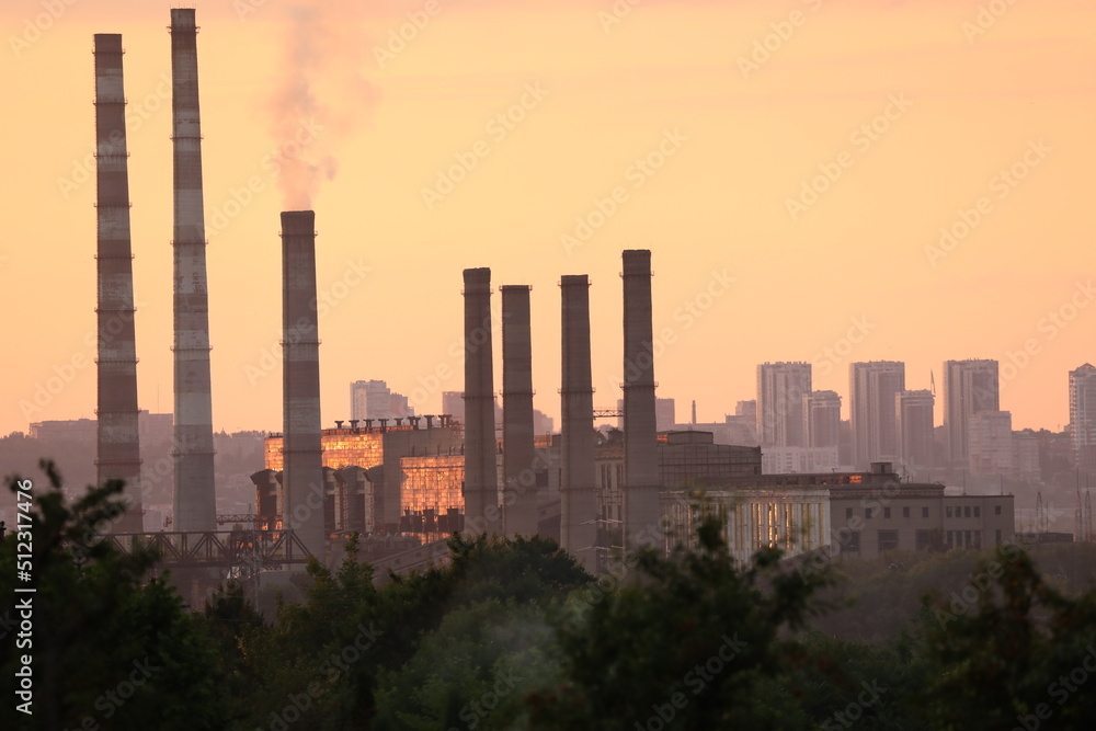 industrial factory at sunset