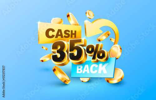 35 Cash back service, financial payment label. Vector