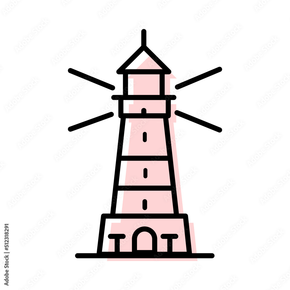 Seaside lighthouse isolated on white background flat icon design, adventure travel Seaside lighthouse isolated on white background flat icon design, adventure travel