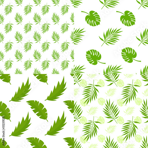 Tropical leaves. A set of seamless patterns. Vector