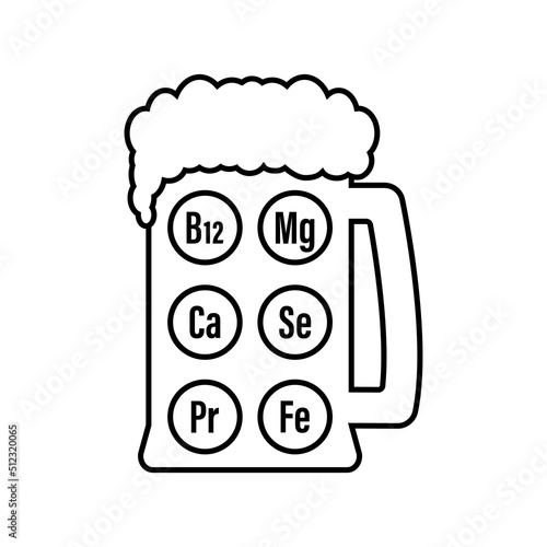 A set of vitamins in beer. Isolated vector illustration on white background. 