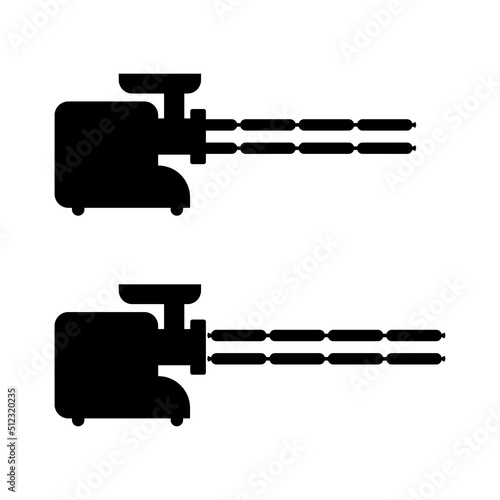 Electric meat grinder with sausage. Black silhouette. Isolated vector illustration on white background.