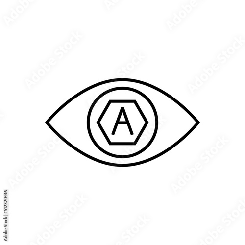 Vitamin A and eye icon. Outline and line style. Isolated vector illustration on white background.