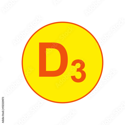 Vitamin D D3 and sun. Simple minimal logo and icon design. Isolated abstract vector illustration on white background. Flat style.
